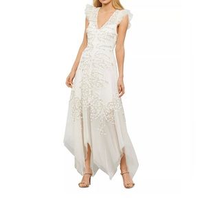 BCBG Embroidered White Tulle Gown